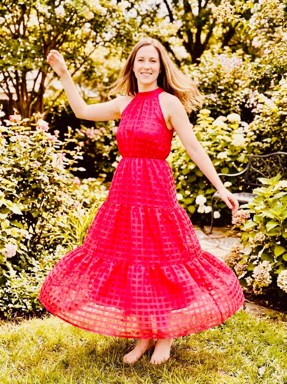Windowpane Chiffon Halter Maxi Dress in Fuchsia Pink - Wedding Guest!!!!